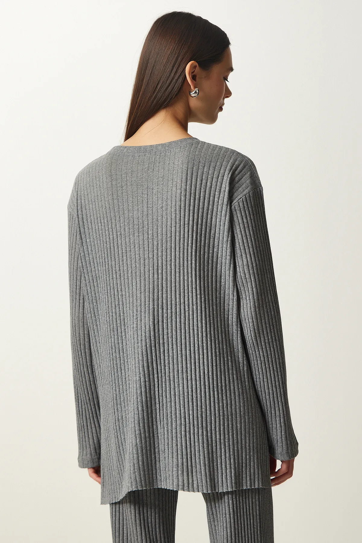 Happiness İstanbul  Set aus geräucherter Cord-Strickbluse und Hose für Damen OW00008