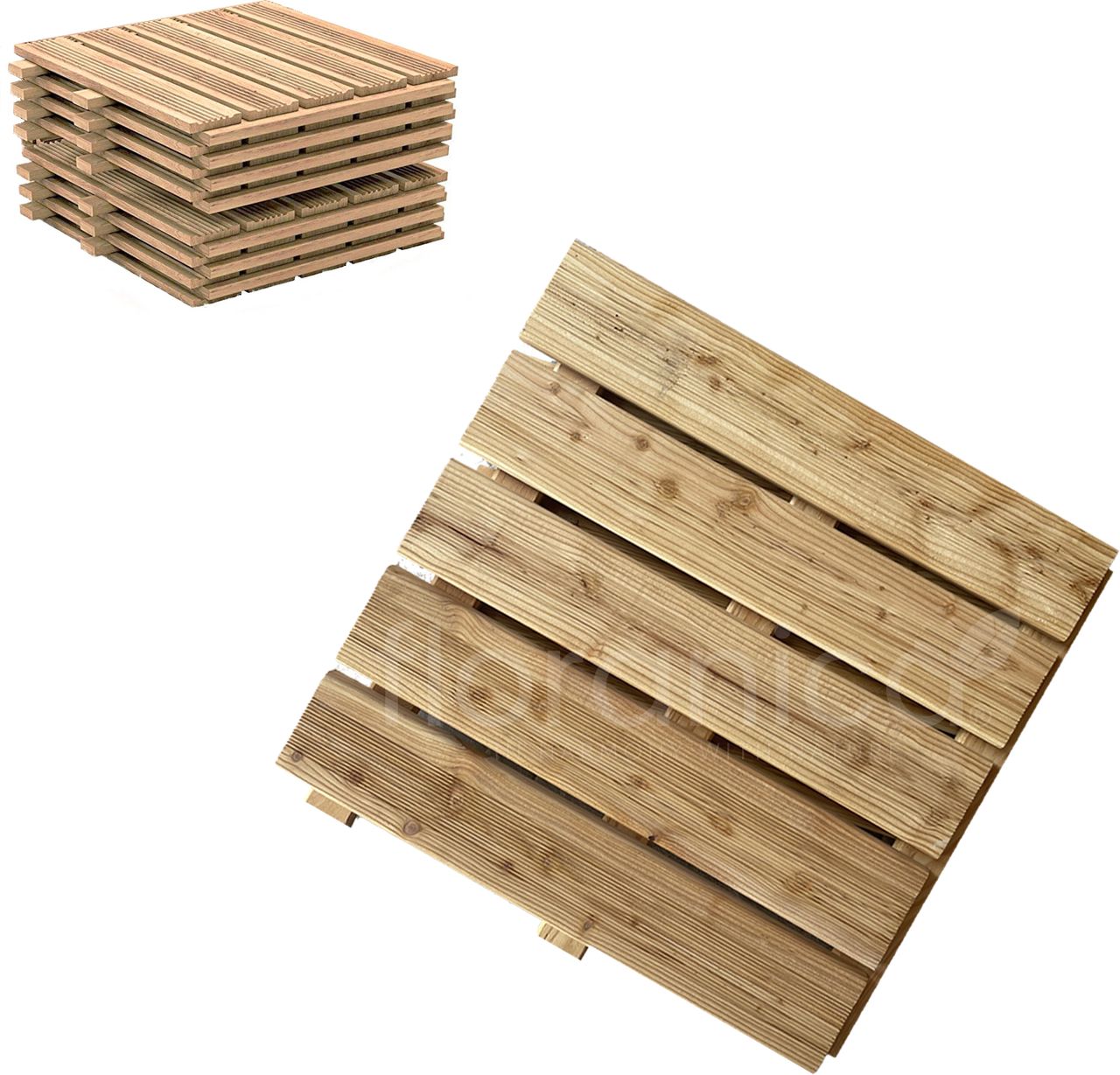 Pemicont Floranica Holzterrassenplatten 1 Stück 50x50 cm Lärchenholz Unbehandelt Boden für die Sauna Terrasse oder dem Balkon Holzfliese im Garten Gefräste Oberfläche Balkonfliesen