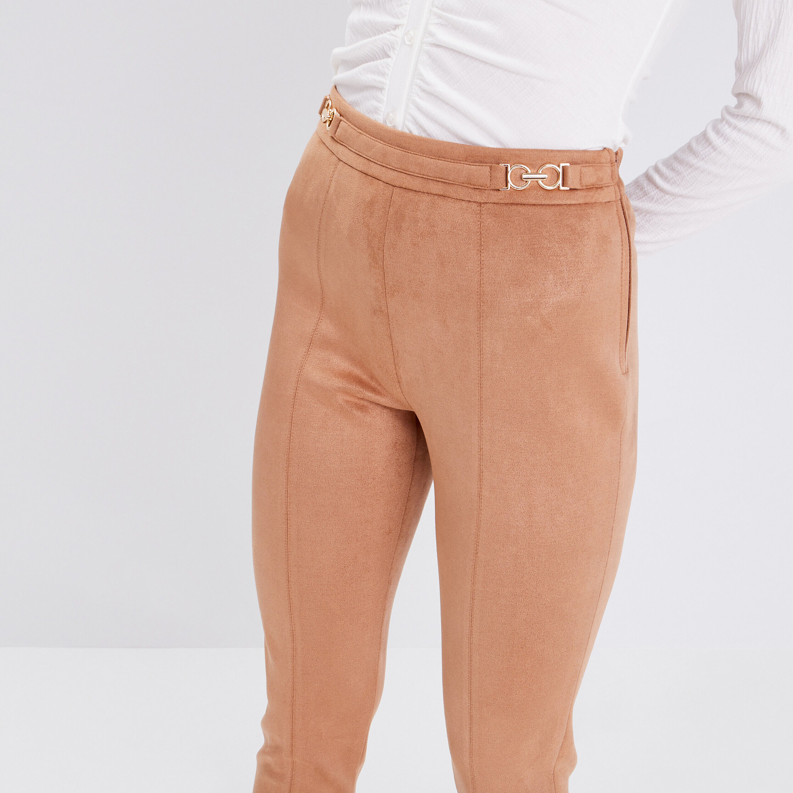 Pantalon legging suédine marron clair femme | Cache Cache