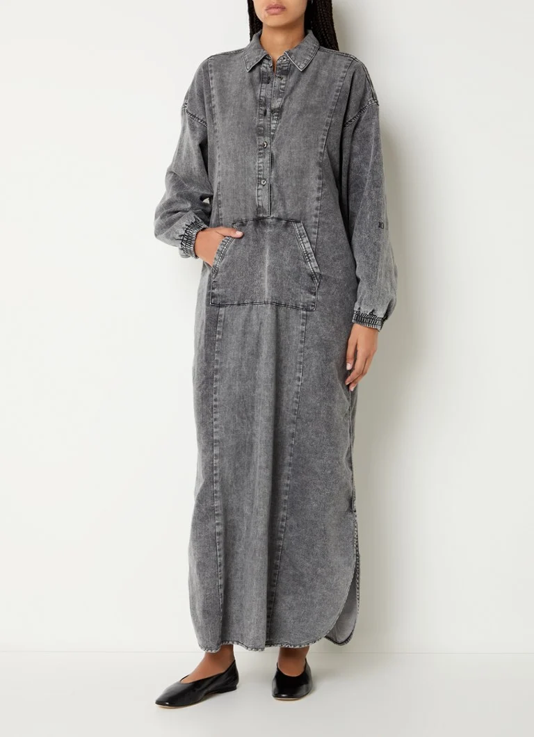 10DAYS Denim maxi dress with kangaroo pocket