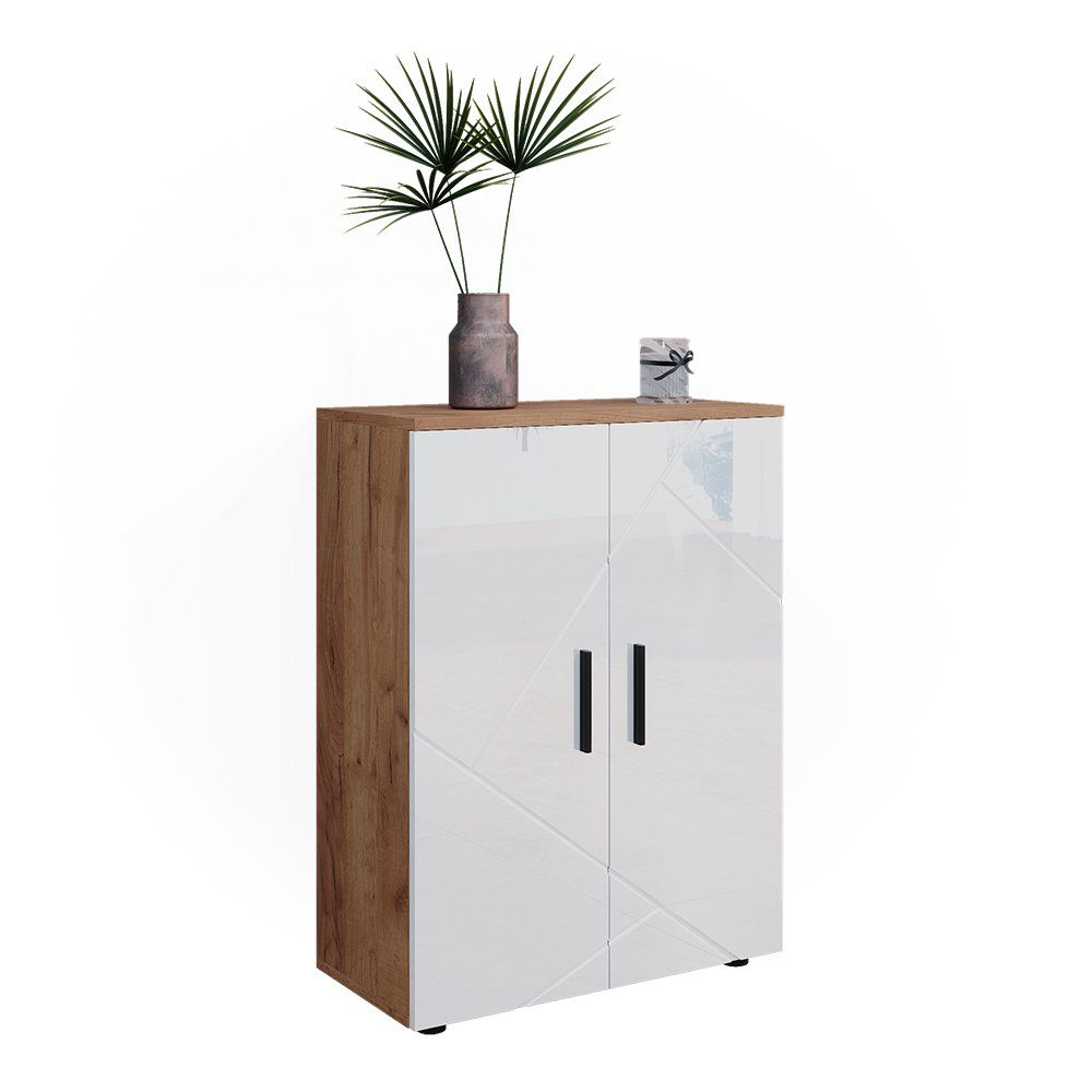 Vicco Badkommode Badschrank IRMA Goldkraft-Eiche/Weiß Hochglanz