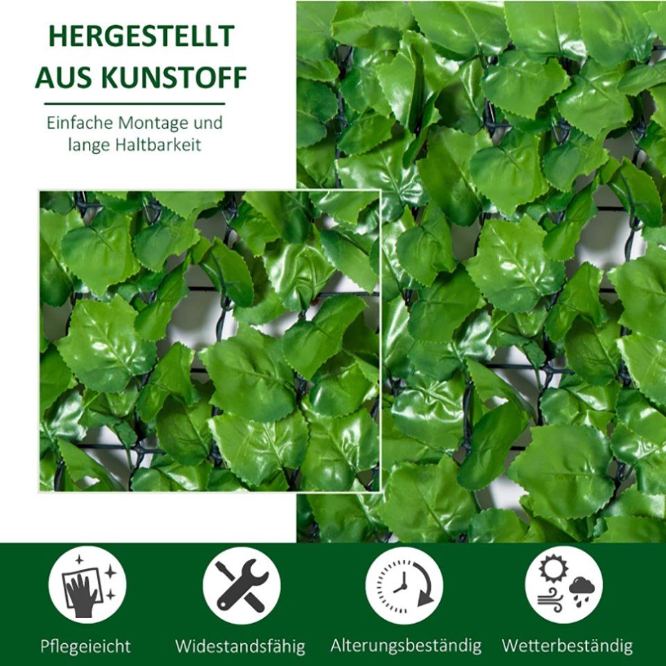 BlingBin Balkonsichtschutz Künstliche Hecke, Balkon, Blätter Sichtschutz 100x300cm (Efeu Blätter)