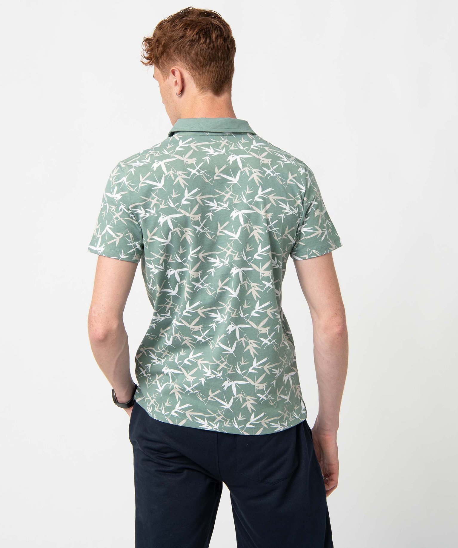 Polo homme à manches courtes avec motif feuillage vert | GEMO