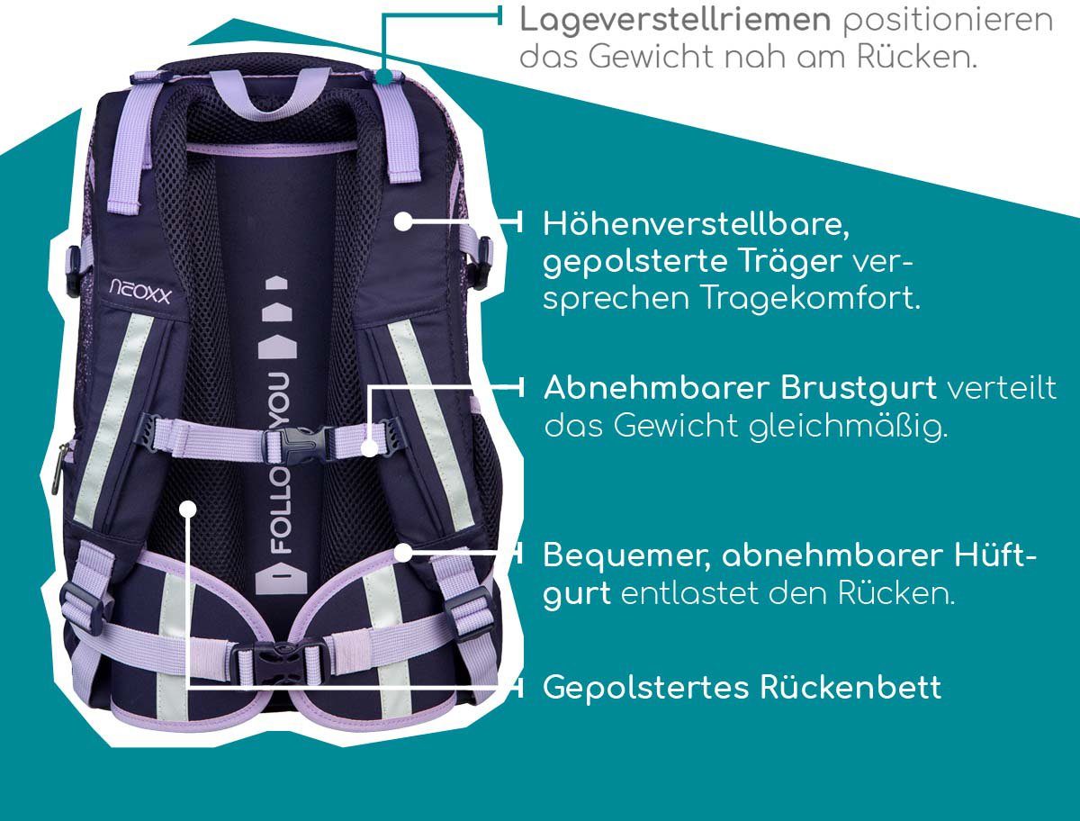 neoxx Schulrucksack Active, Glitterally perfect, aus recycelten PET-Flaschen