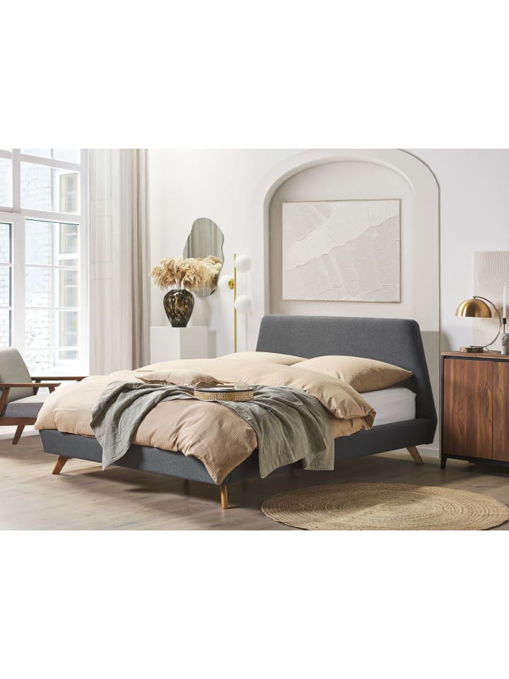 Beliani Doppelbett VIENNE in Grau/Heller Holzfarbton - (W) 200 x (H) 103 x (L) 220 cm günstig kaufen onesize