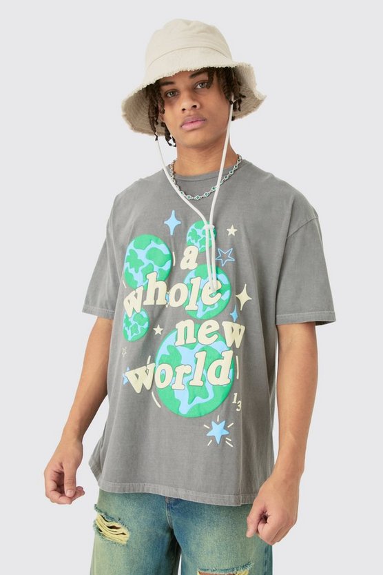 Oversize T-Shirt mit World-Print