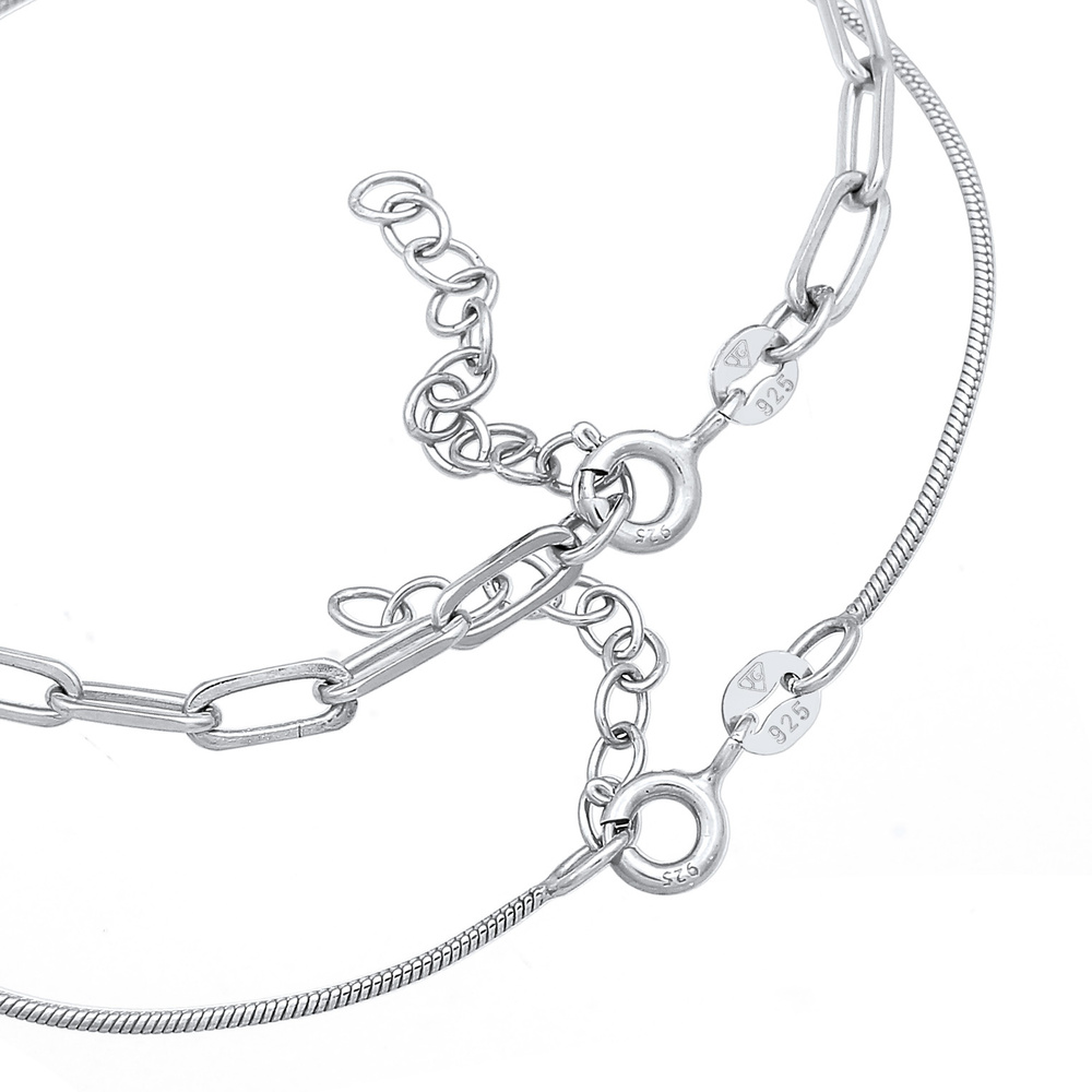Elli PREMIUM Elli PREMIUM Bracelet Maillons Basique pour Femmes Set de 2 en argent sterling 92 Bracelet