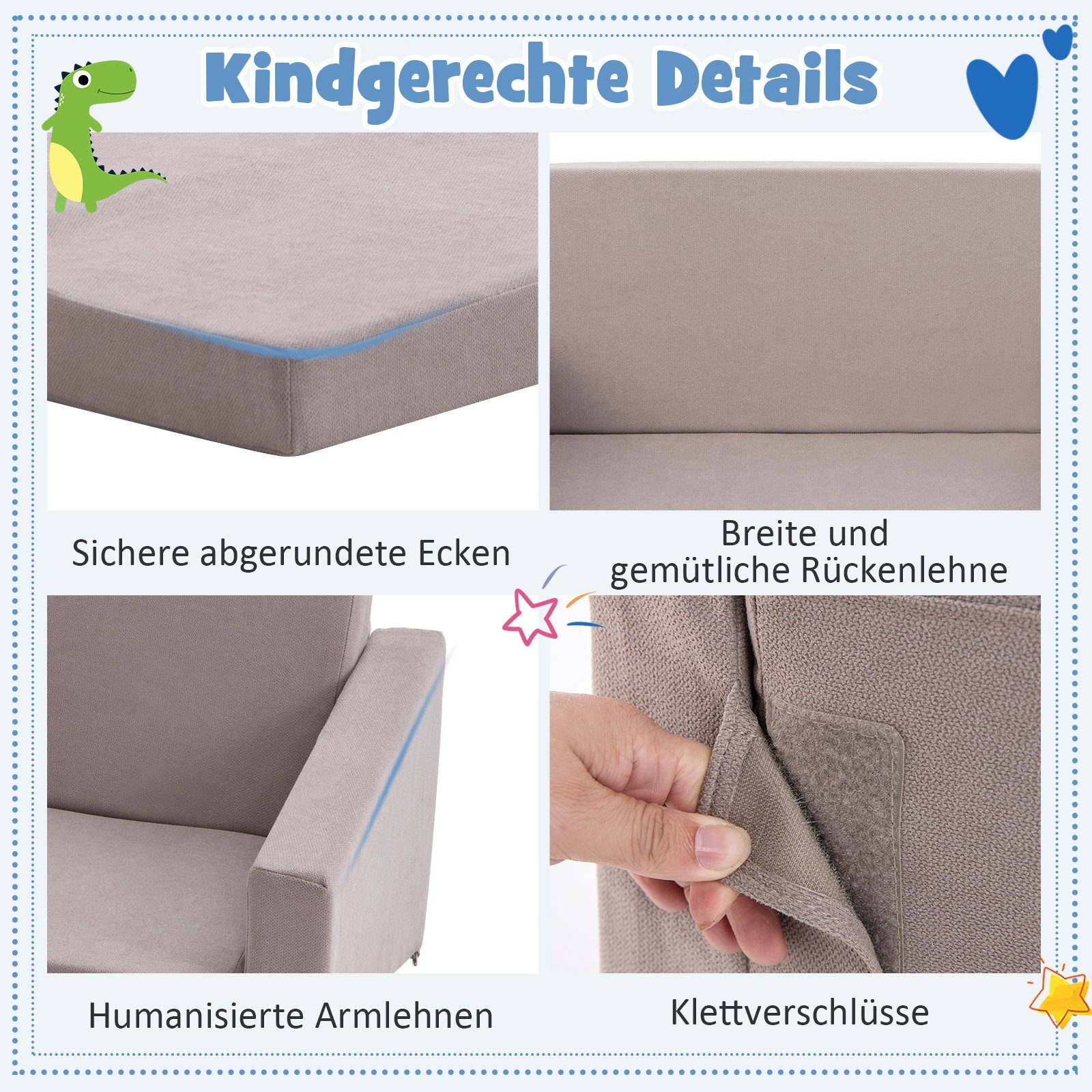 COSTWAY Kindersofa 2 in 1 Schlafsofa, 77 x 43 x 40 cm