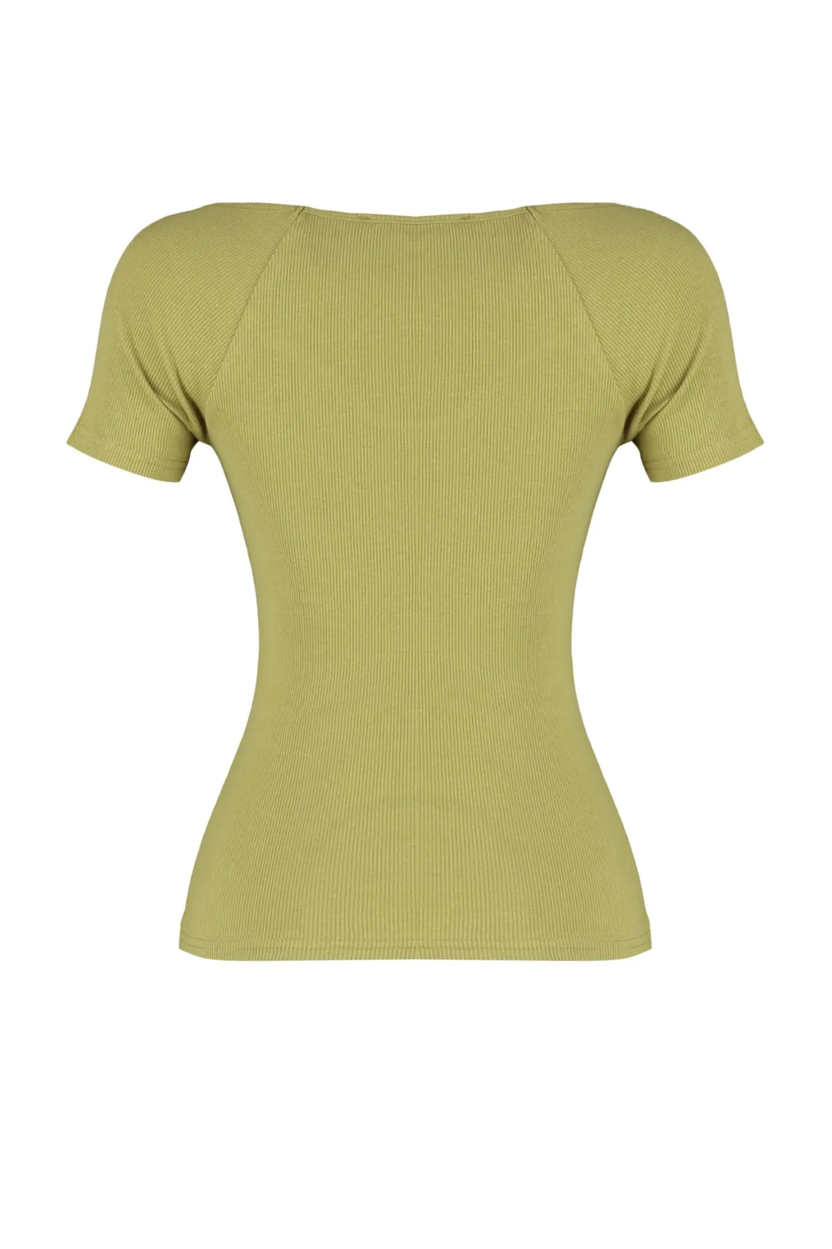 Trendyol Collection  Fettgrüne, figurbetonte Stretch-Strickbluse aus Cord-Baumwolle TWOSS21BZ0579