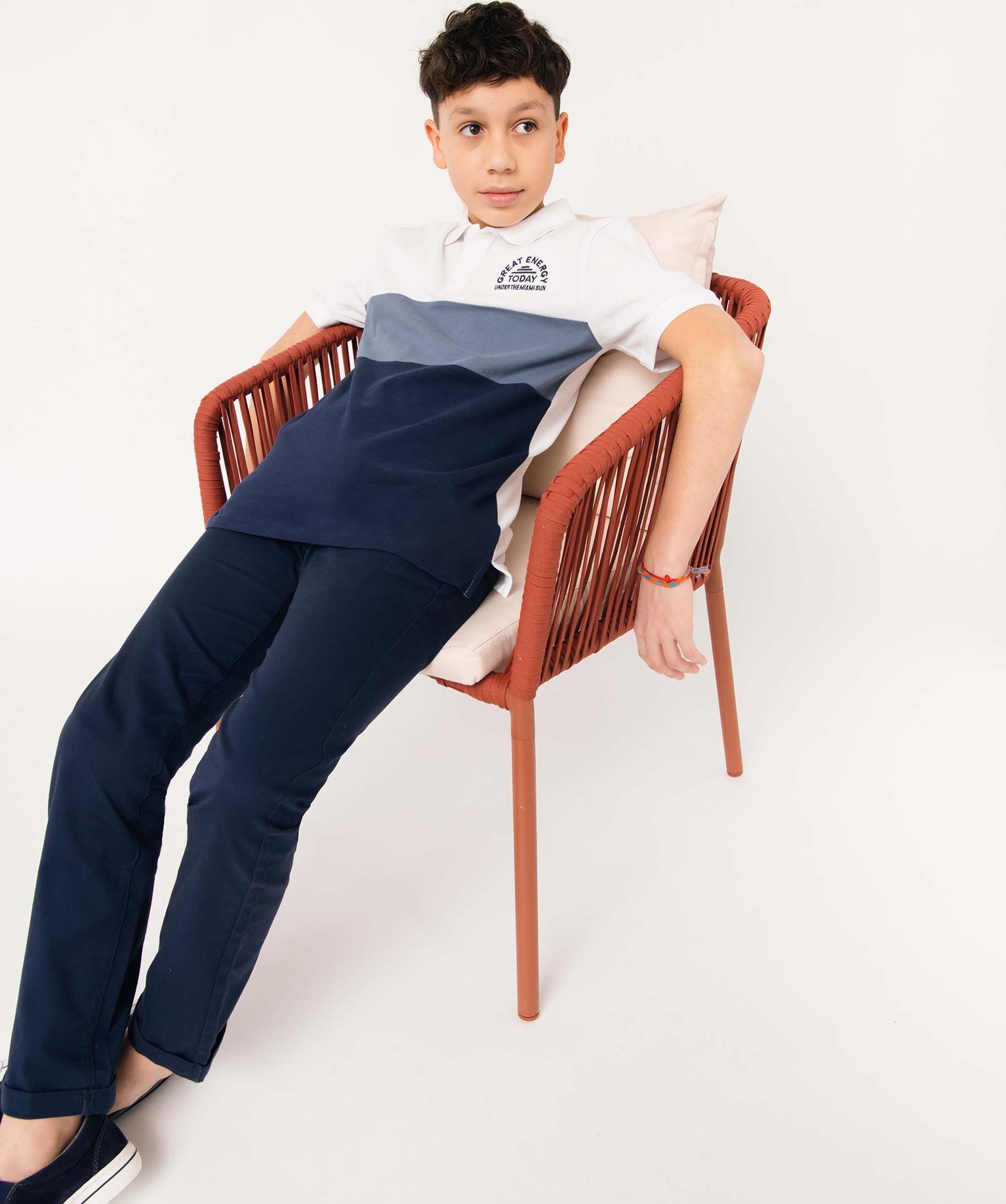 Pantalon Garçon chino uni à revers bleu fonce | GEMO