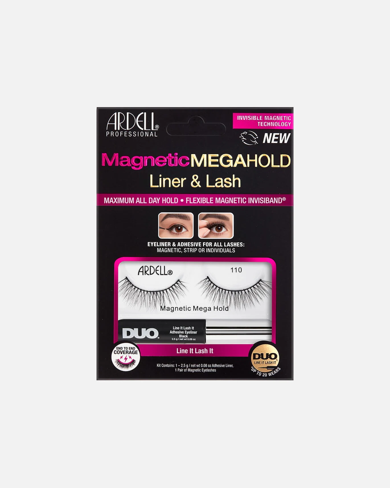 Ciglia finte magnetiche Ardell MegaHold 110 pezzi, colla Ardell e eyeliner in duo