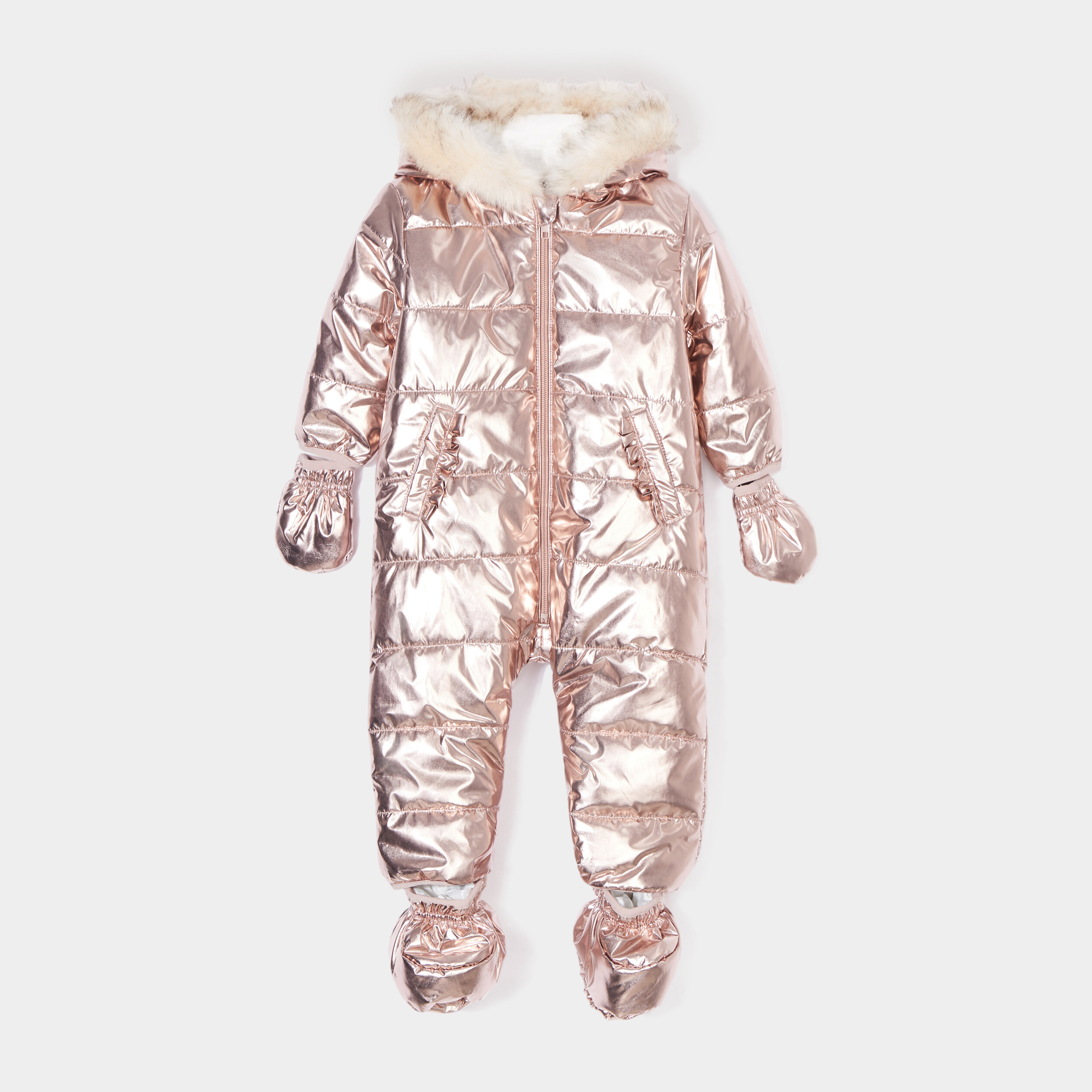 Combinaison pilote métallisée à capuche rose pastel bébé fille | La Halle