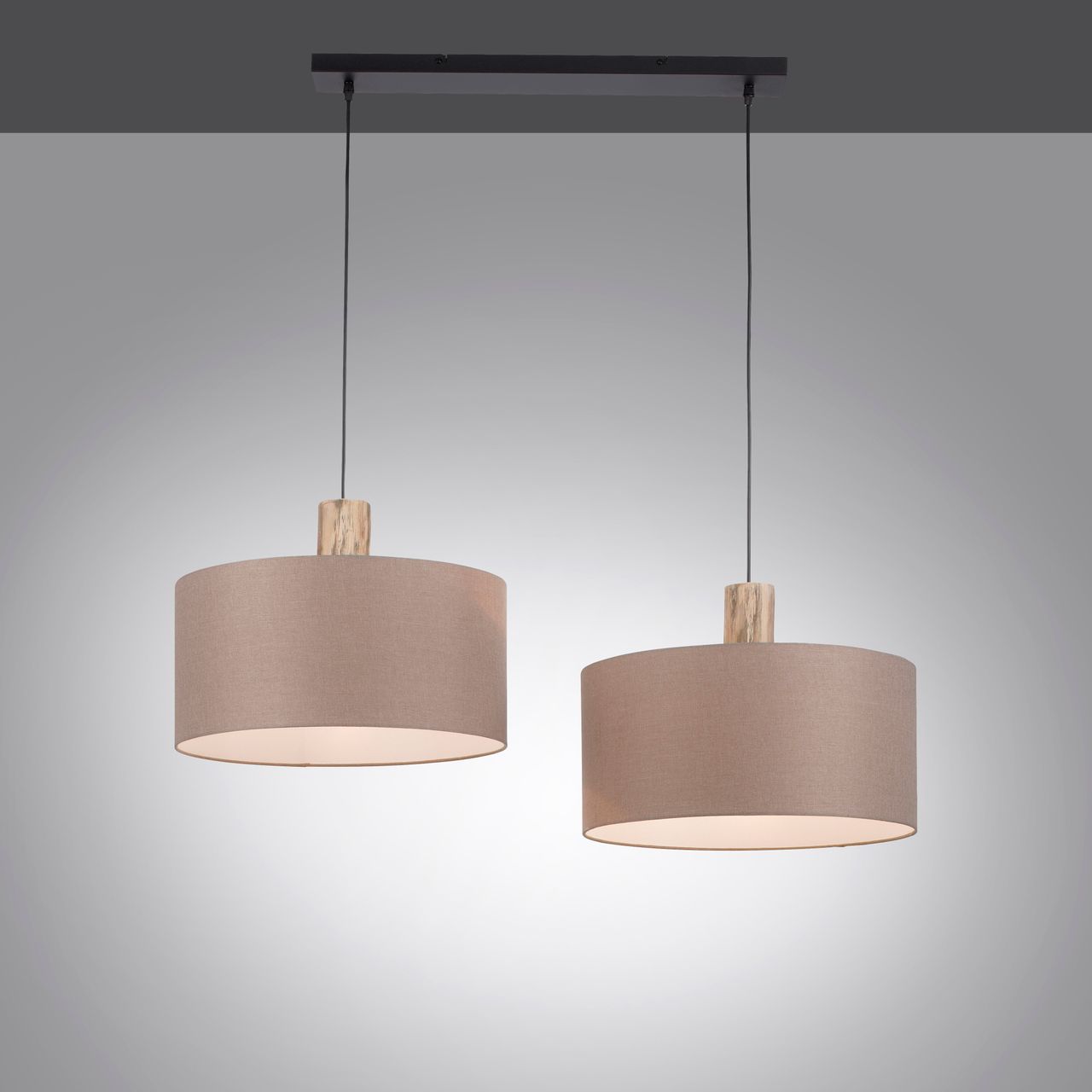 JUST LIGHT LeuchtenDirekt Pendelleuchte LINEN, Holzapplikation, natürlicher Materialmix, 2x E27/60W exkl., Innenleuchte