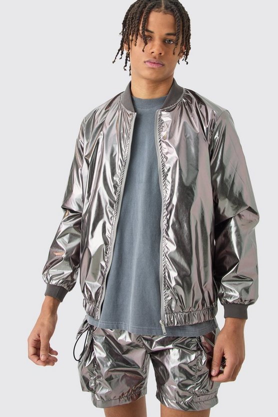 Metallic-Set mit Regenjacke und Cargo-Shorts