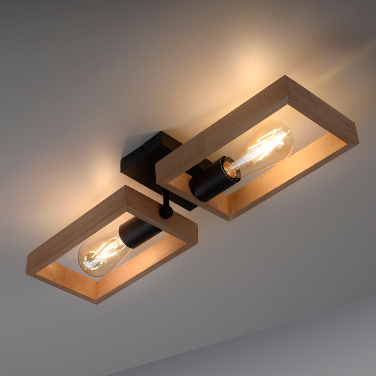 JUST LIGHT LeuchtenDirekt Deckenleuchte FRAME, 2xE27/max. 60W, Innenleuchte, IP20, Metall und Holz