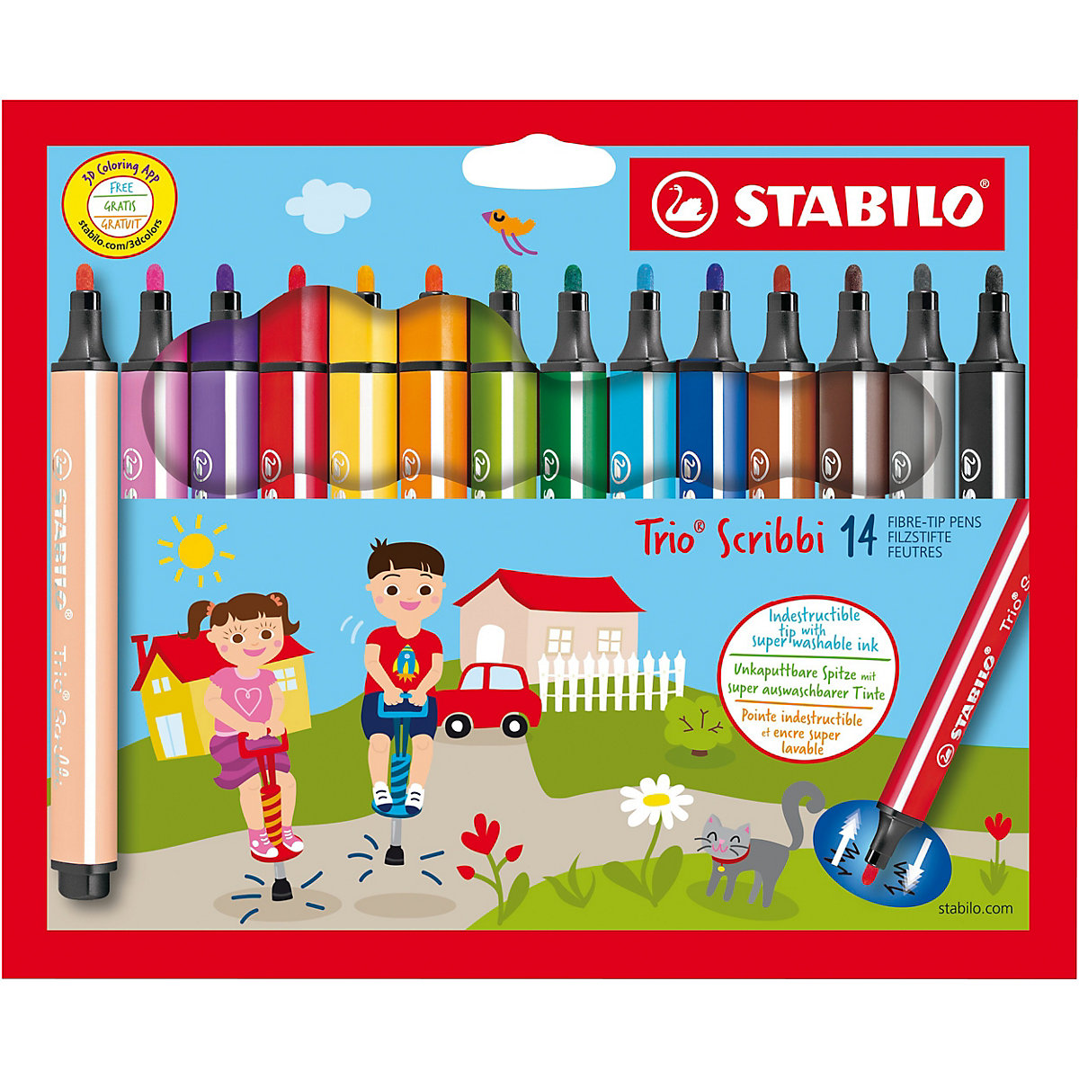 Dreikant-Filzstifte Trio Scribbi, 14 Farben