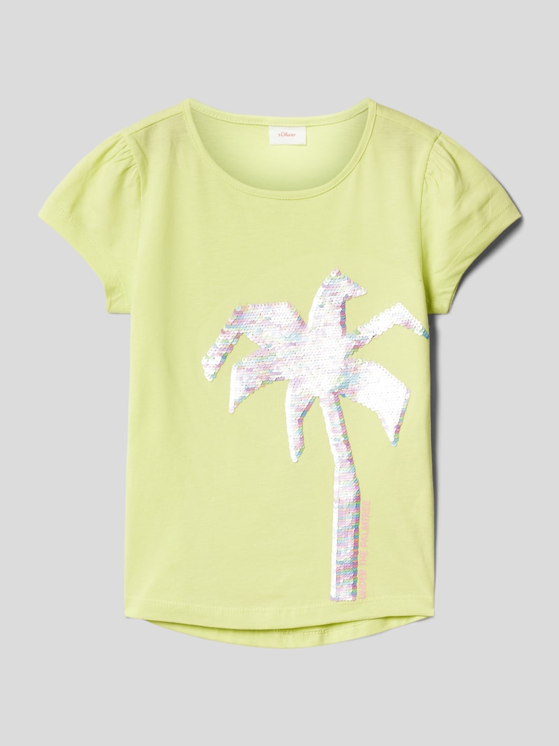 T-Shirt aus Baumwolle mit Paillettenbesatz in hellgelb