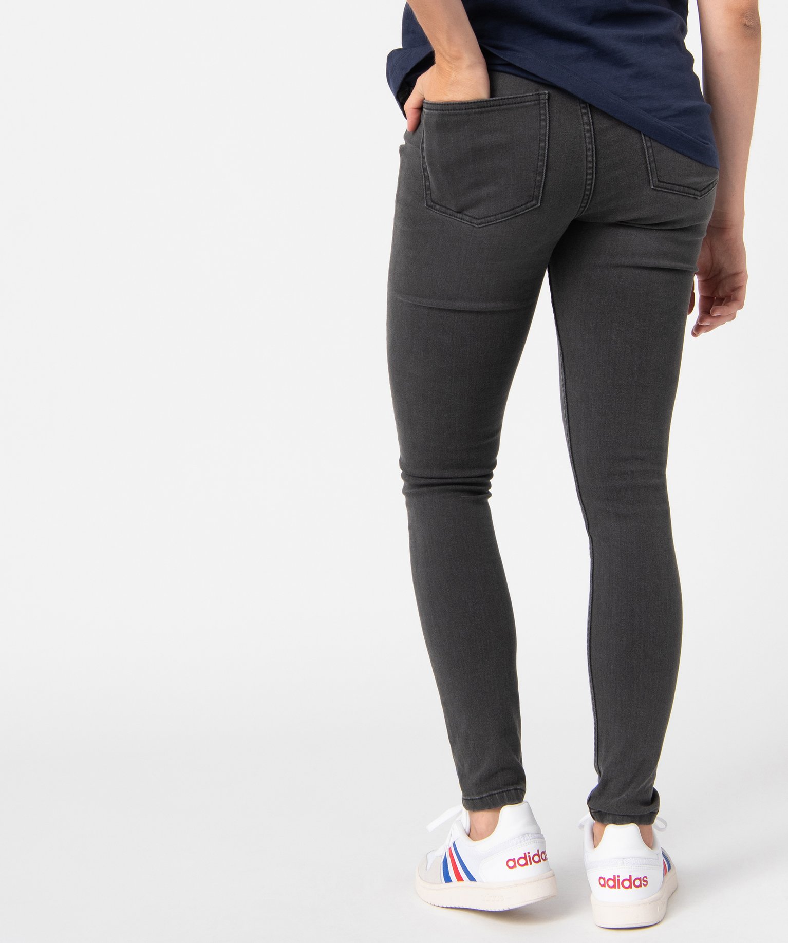 Jean de grossesse coupe slim avec bandeau stretch taille haute gris fonce | GEMO