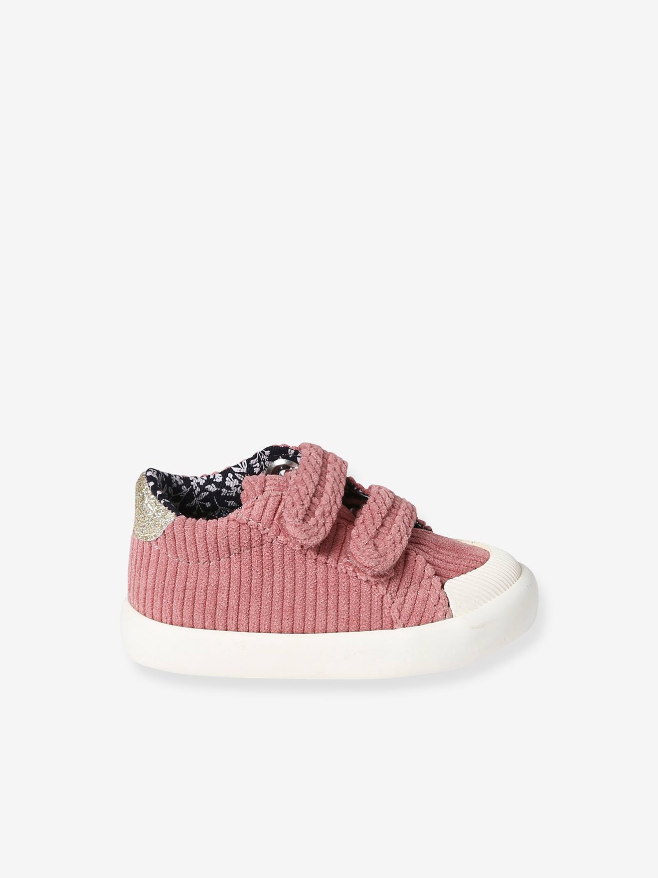 Baskets scratchées textile bébé vieux rose