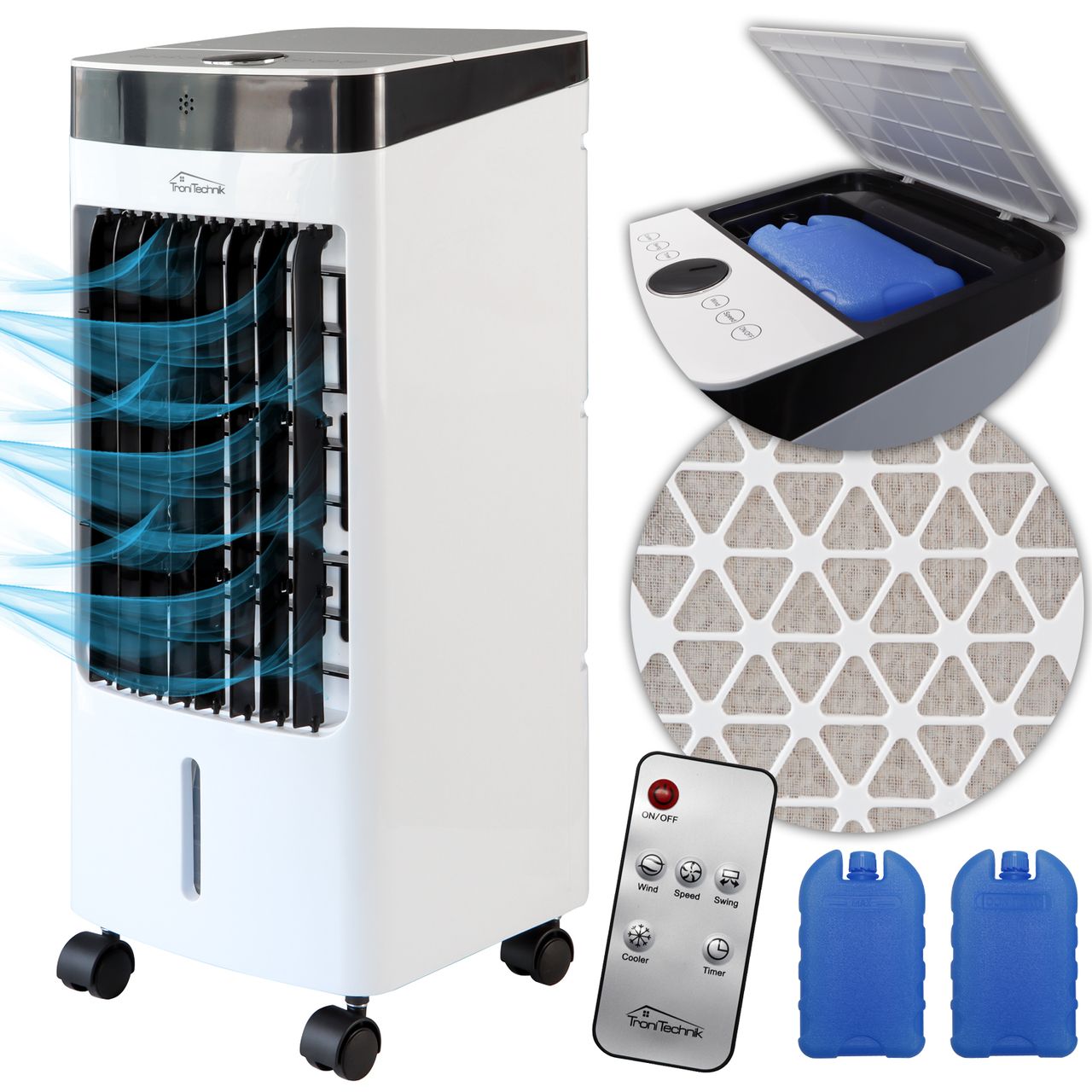 TroniTechnik Luftkühler LK04 Ventilator, inkl. Fernbedienung und Luftfilter