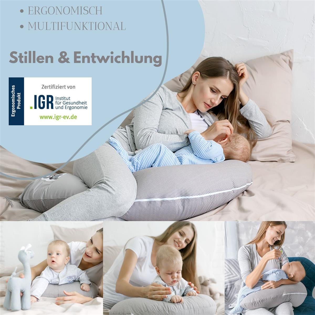 SEI Design Stillkissen Seitenschläferkissen Babynestchen mit EPS Mikroperlen, Schwangerschaftskissen mit Bezug, Bezug 100% Baumwolle