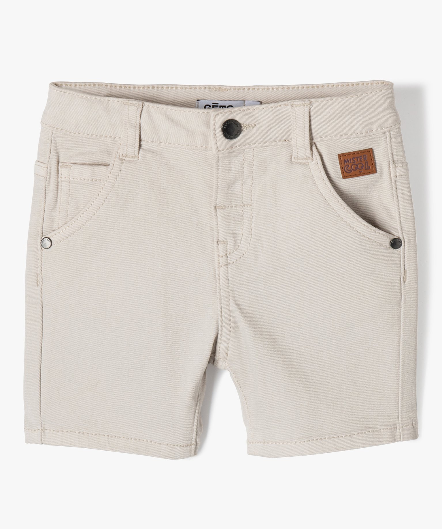 Short bébé Garçon slim en toile extensible unie ecru | GEMO