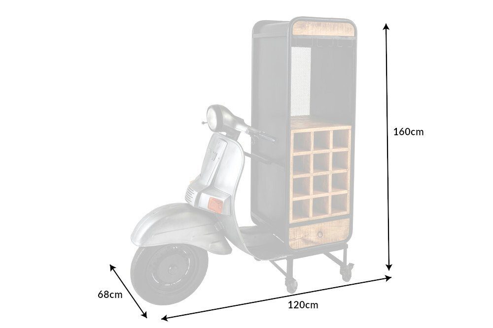 riess-ambiente Barschrank UPCYCLING SCOOTER 160cm silber / natur (Einzelartikel, 1-St) Wohnzimmer · Metall · Massivholz · für Alkohol · Motorroller · Retro