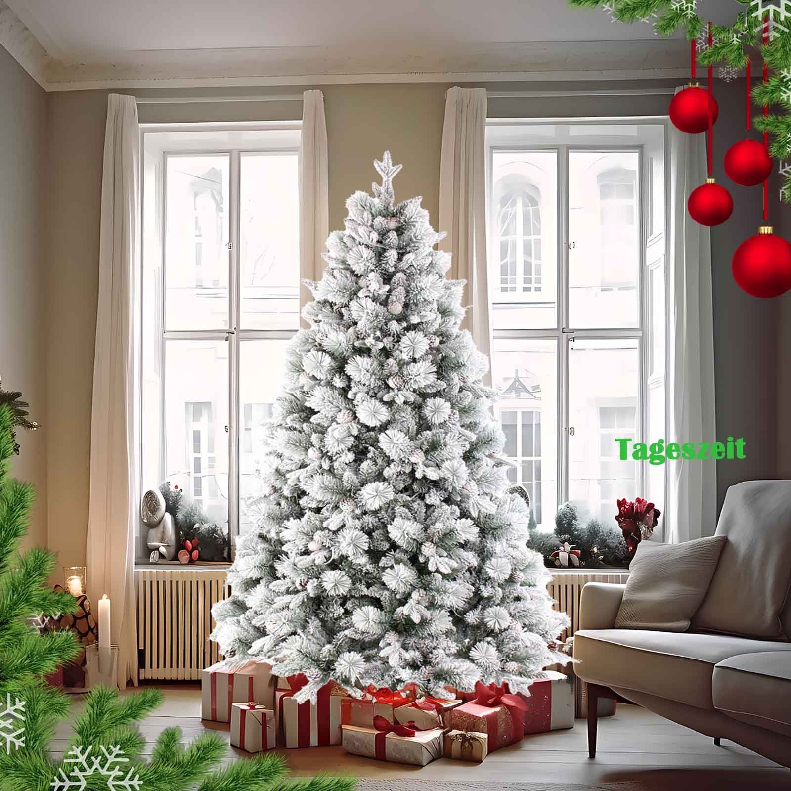 Sinaopus Künstlicher Weihnachtsbaum BW01 Tannenbaum mit beleuchtung, LED Christbaum, Schnee PE+PVC, mit 1000 Spitzen und 300 Warm-Weißen LED, 180 cm mit Metallständer