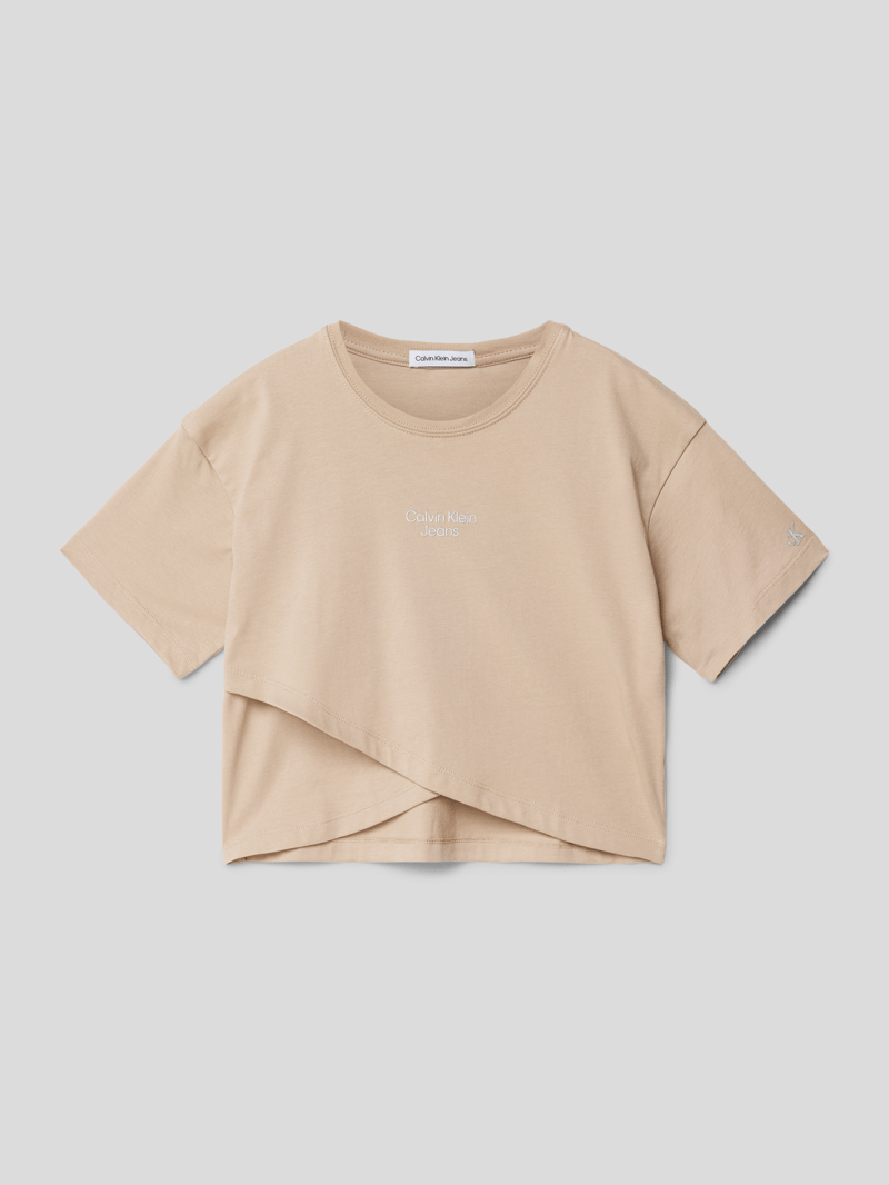 T-Shirt mit Label-Detail Modell 'STACK' in sand