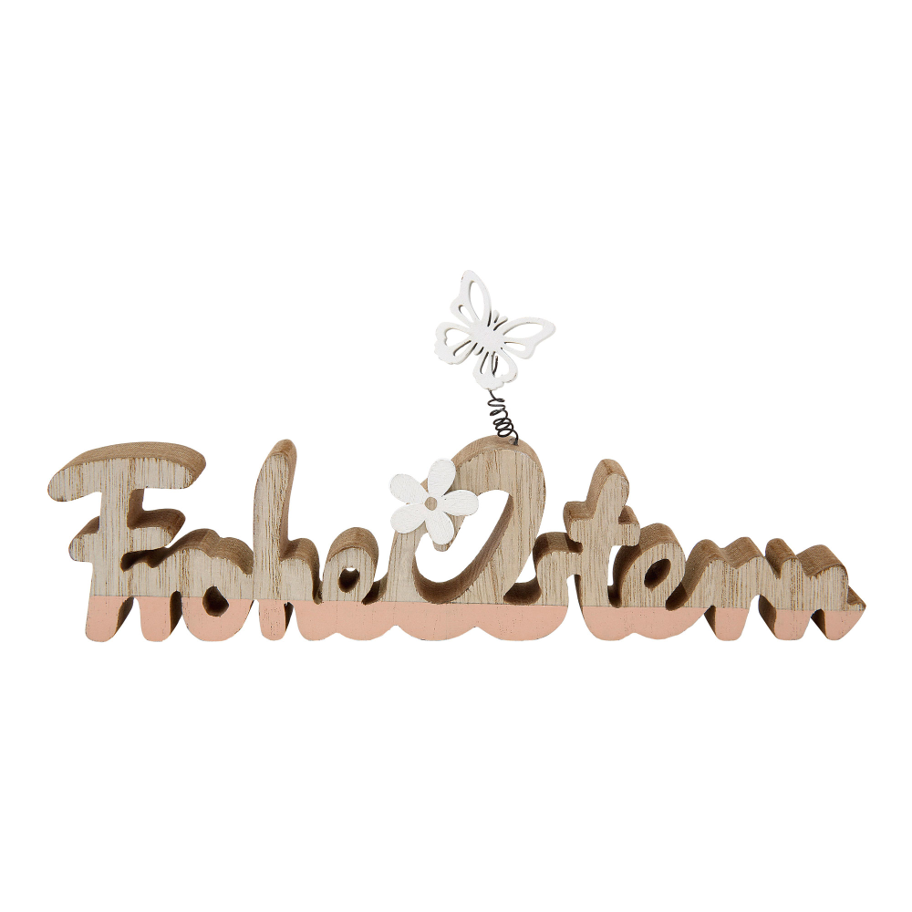 Schriftzug Frohe Ostern beige/weiß
