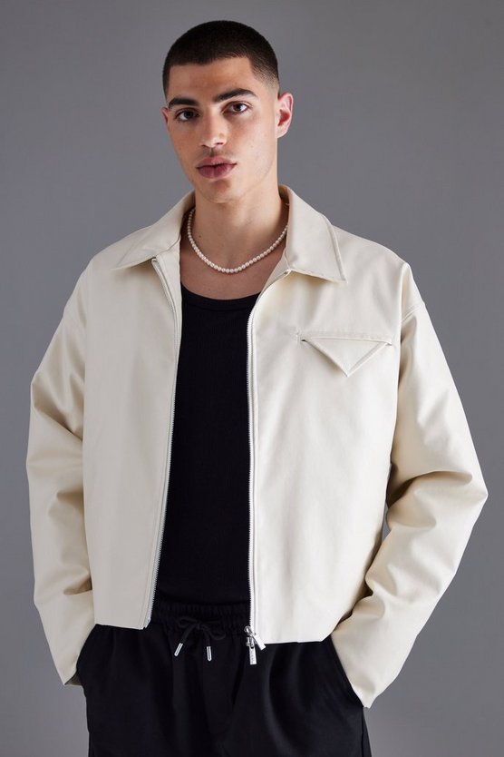 Kastige PU Harrington-Jacke