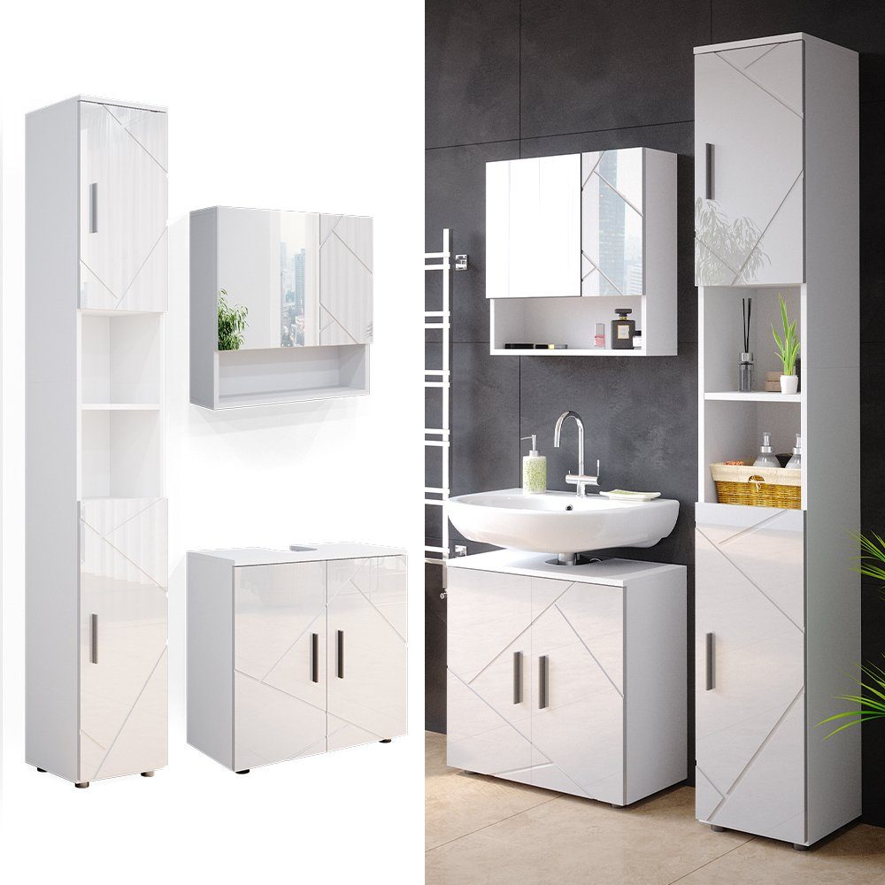 Vicco Badmöbel-Set Badezimmerset IRMA Weiß Hochglanz Set 3, (3-er Set, 3-St., 3-er Set)