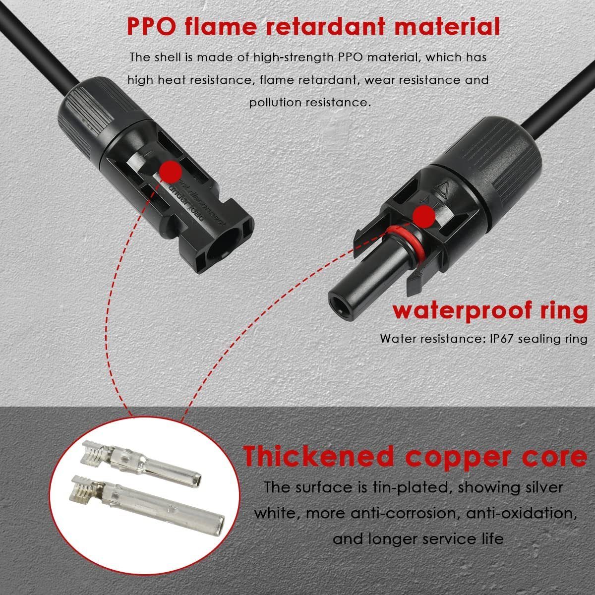 GLIESE Solaranlage 6mm2 rot + schwarz Solarkabel 1m-15m mit Stecker