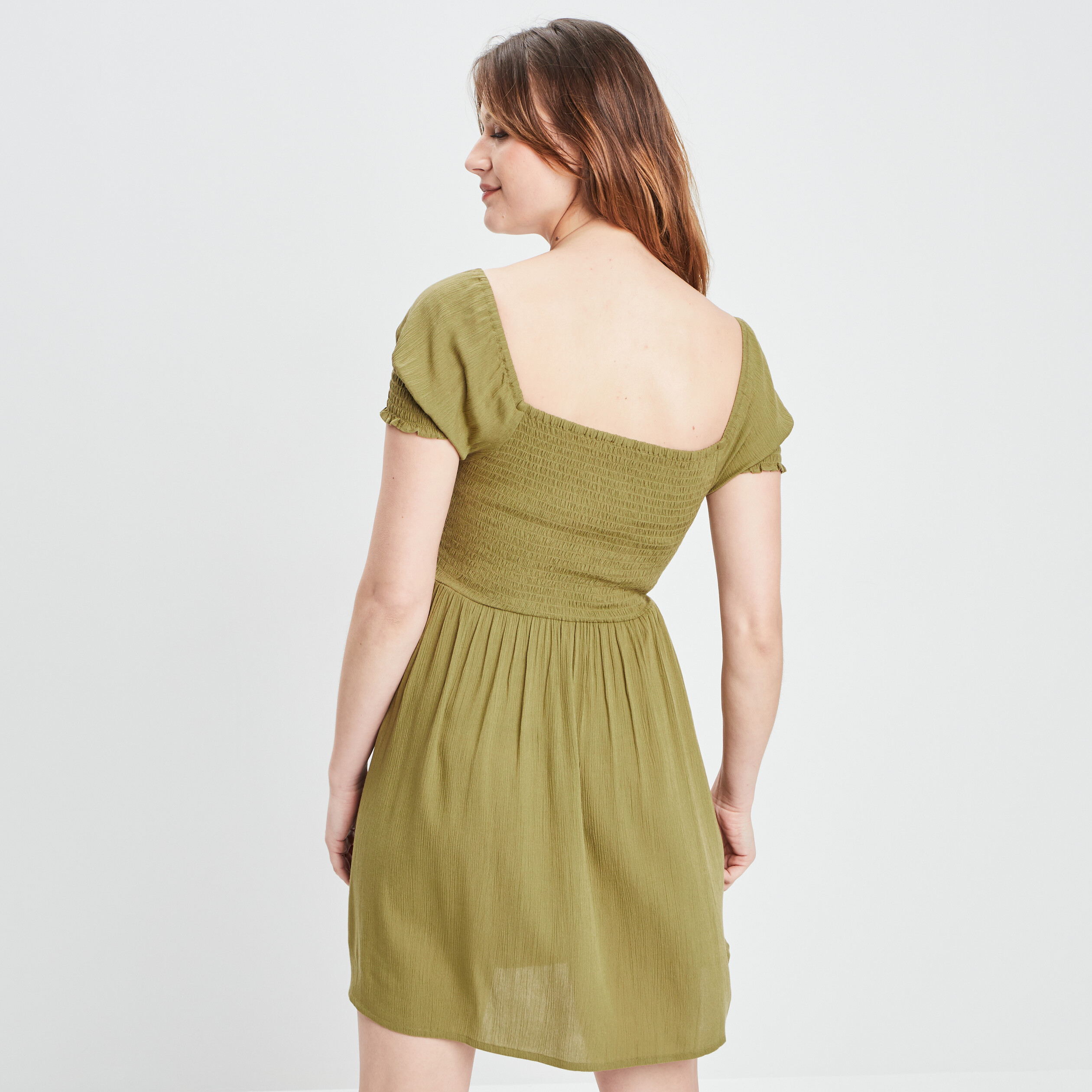 Robe patineuse encolure carrée vert kaki femme | La Halle