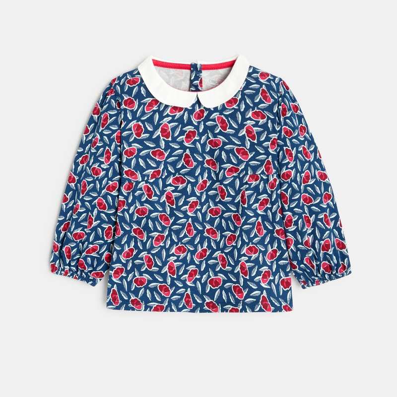 Blouse fleurie à petit col rose bébé fille
