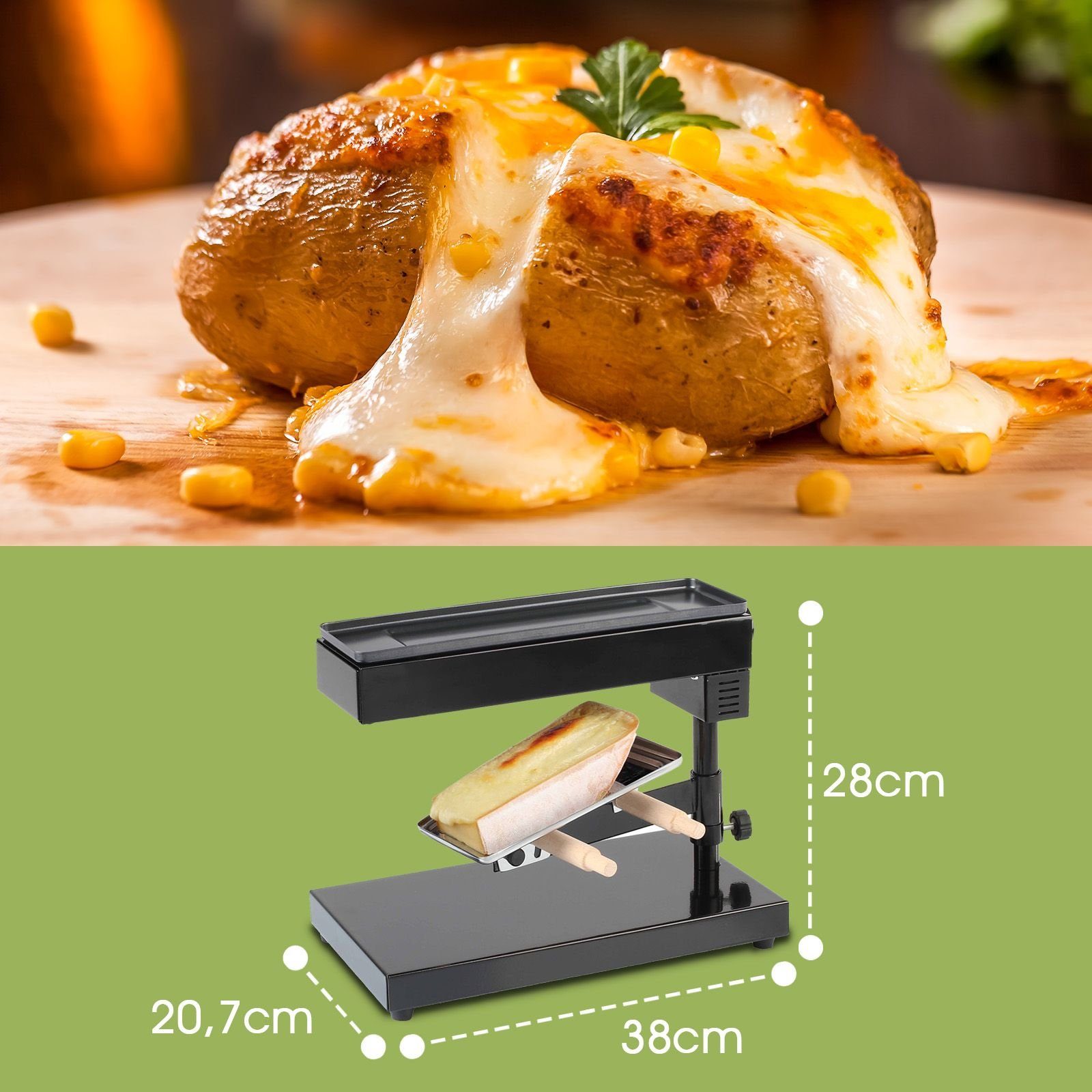 bmf-versand Raclette Raclette Grill Schweizer Käseschmelzer Tischgrill Schmelzgerät Stück, 600,00 W, Temperaturregler, Grillplatte, in allen Richtungen verstellbar
