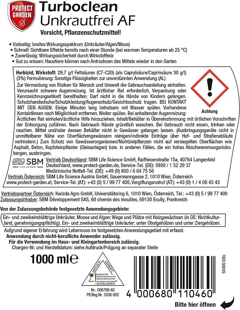 Protect Garden Unkrautbekämpfungsmittel Protect Garden Turboclean Unkrautfrei AF 1 Liter