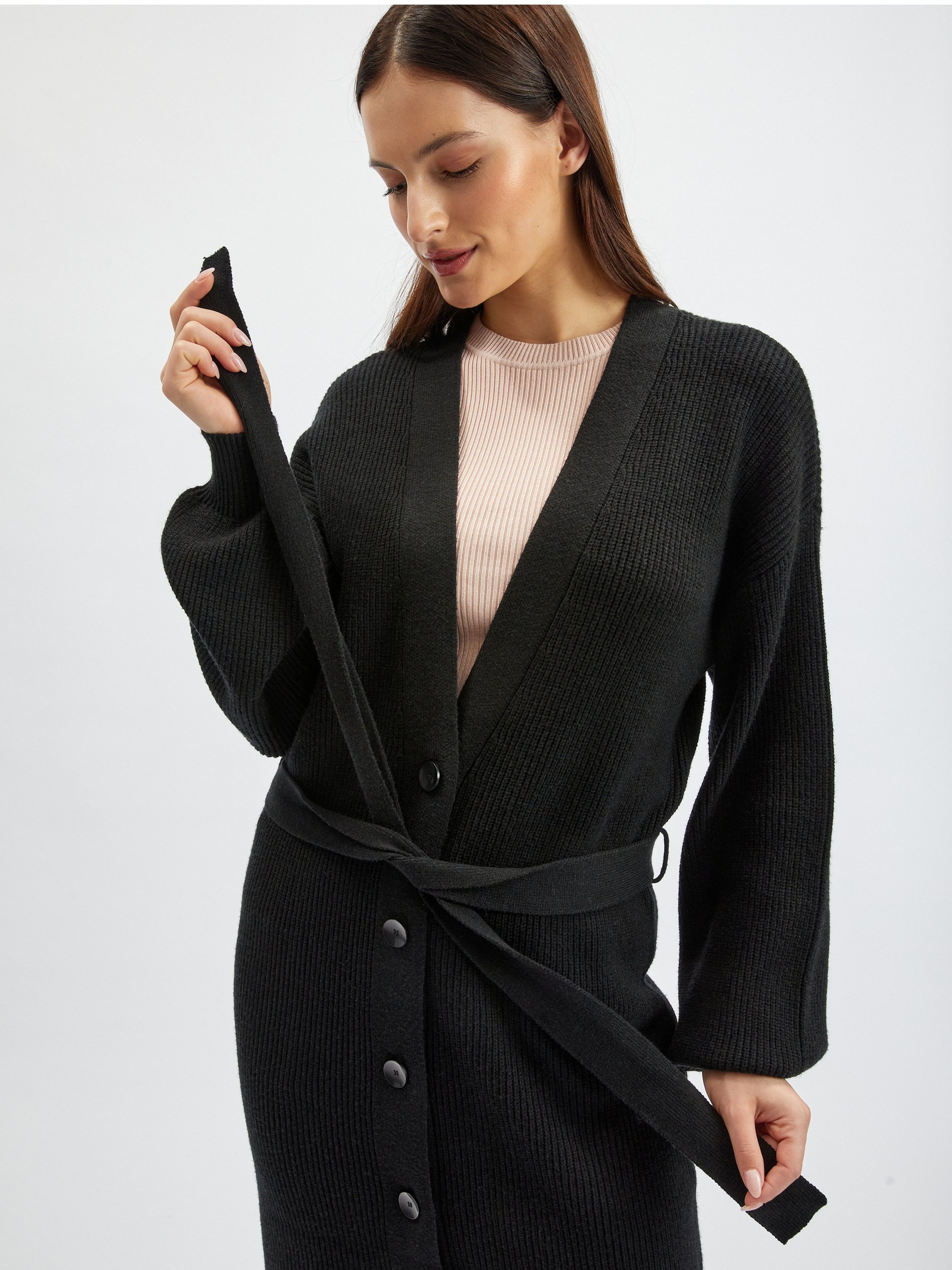 Schwarze lange Damen-Strickjacke ORSAY