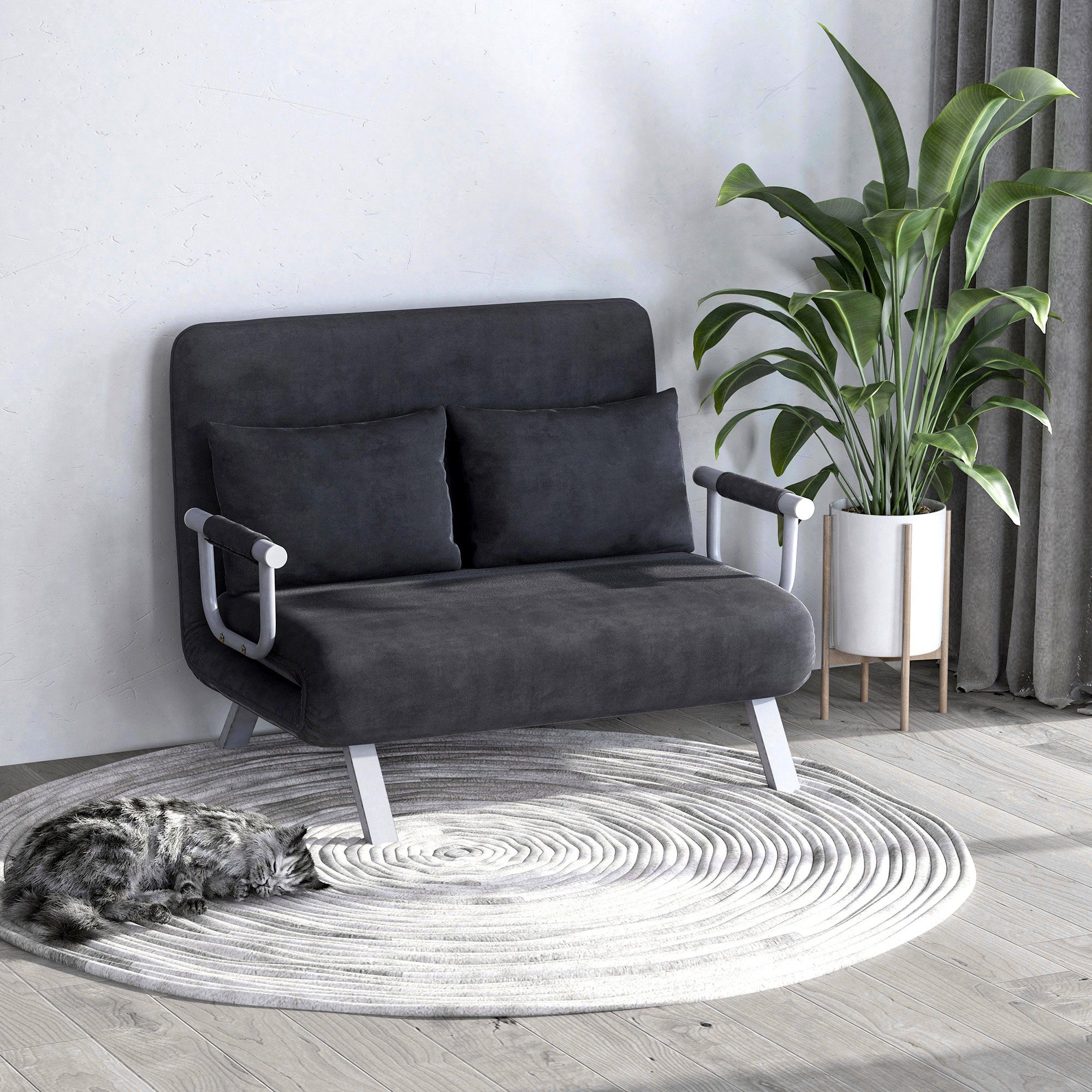 HOMCOM Schlafsofa Doppelsofa, Set 1 Teile, Schlafsessel Klappbett Gästebett Chaiselongue 3-in-1 Grau
