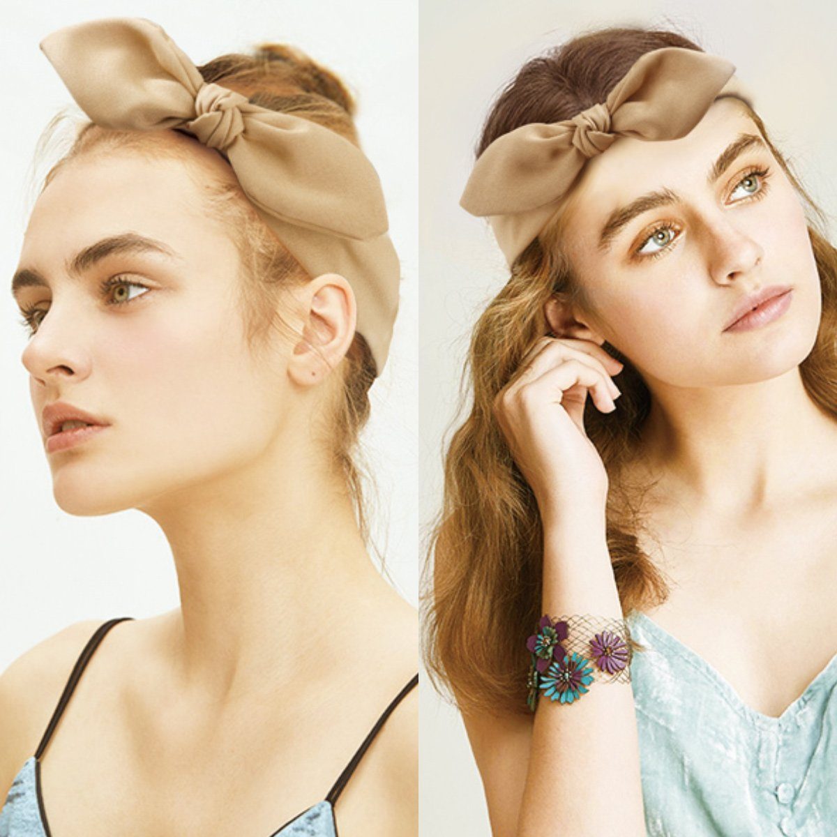 Juoungle Haarband 6 Stück Haarband,Einfarbiges Haarband mit Schleife für Damen,6 Farben