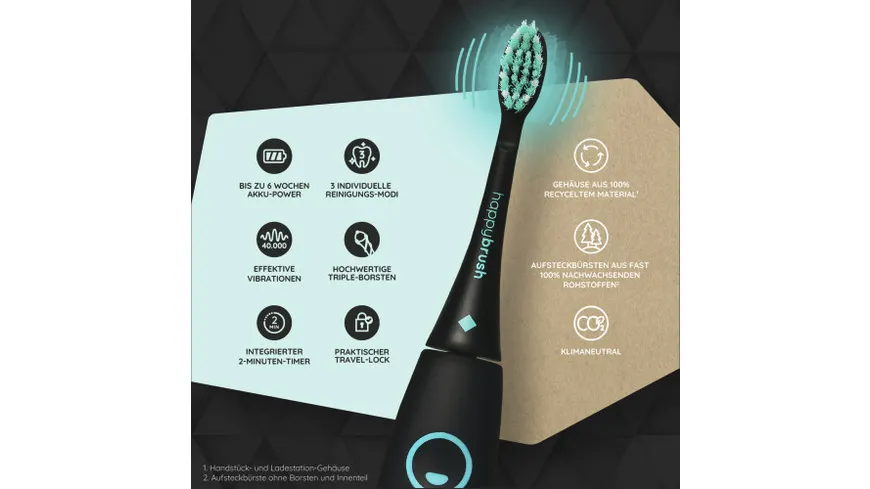 happybrush Schallzahnbürste StarterKit Eco Vibe 3 schwarz