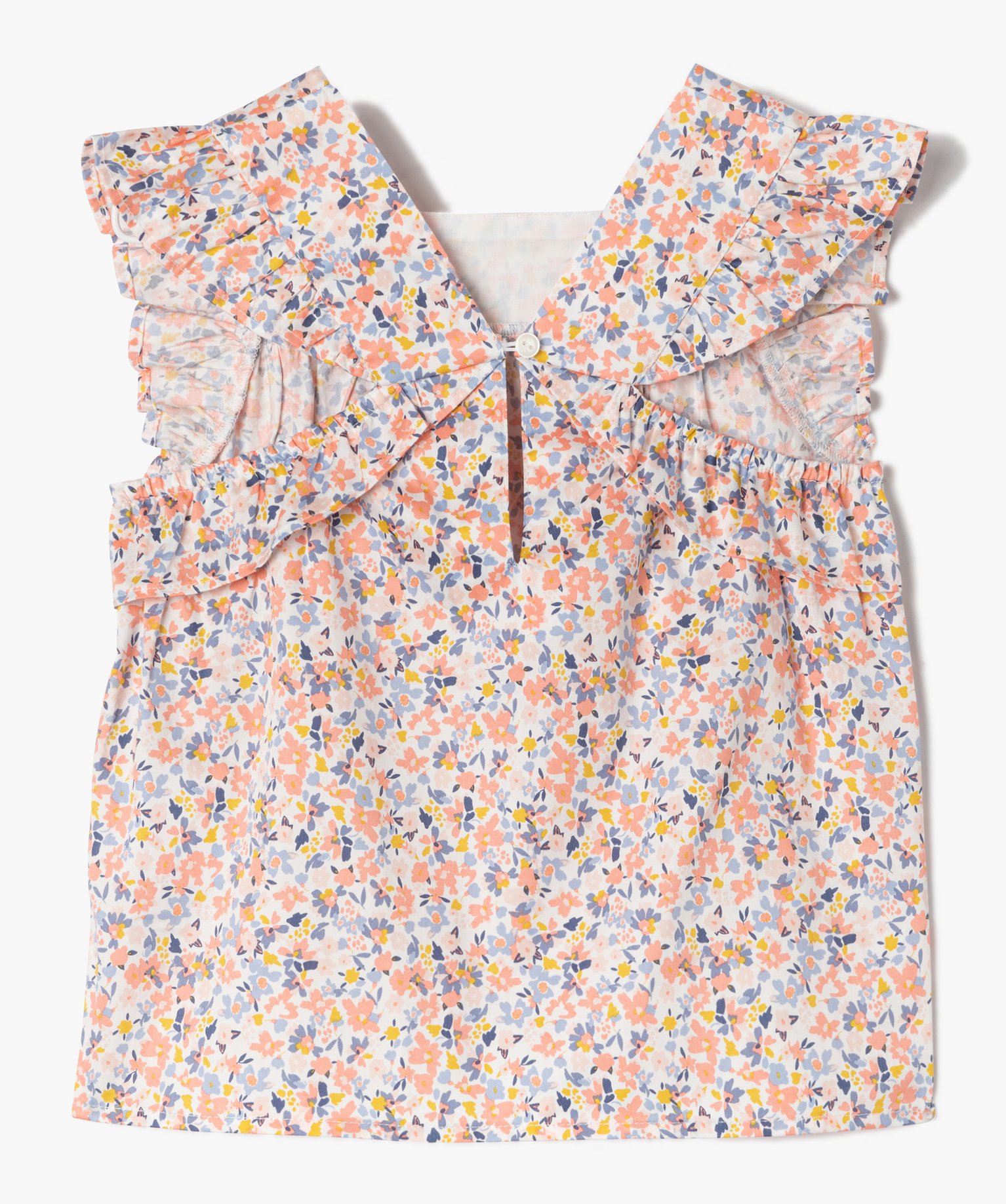 Blouse fille à motifs fleuris avec volants sur les épaules ecru | GEMO