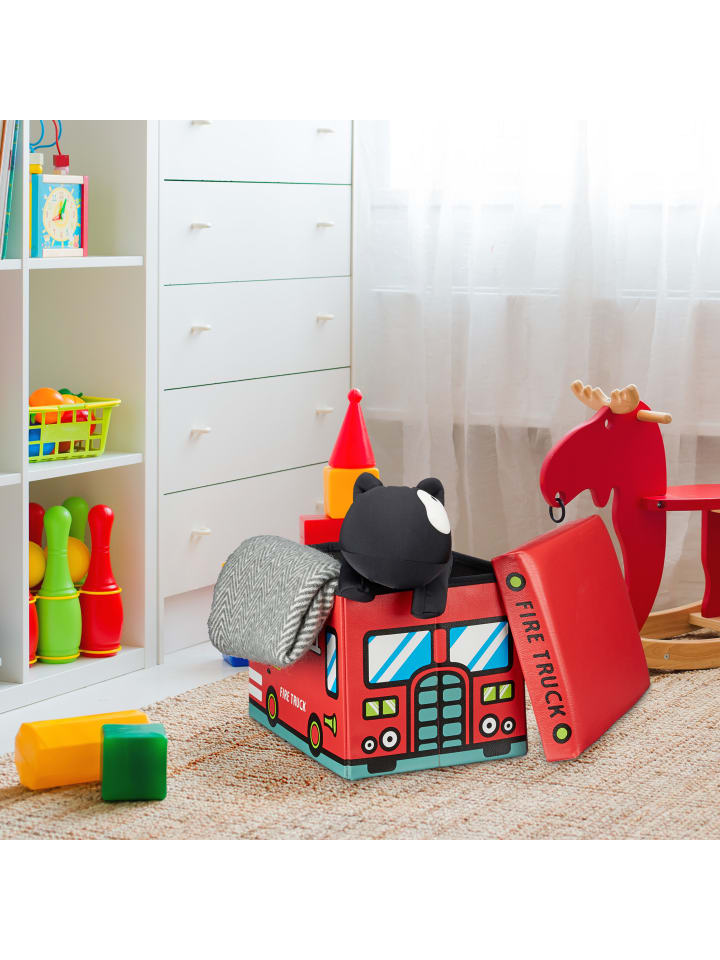 relaxdays Spielzeugkiste Feuerwehr in Rot - (B)48 x (H)32 x (T)32 cm günstig kaufen onesize