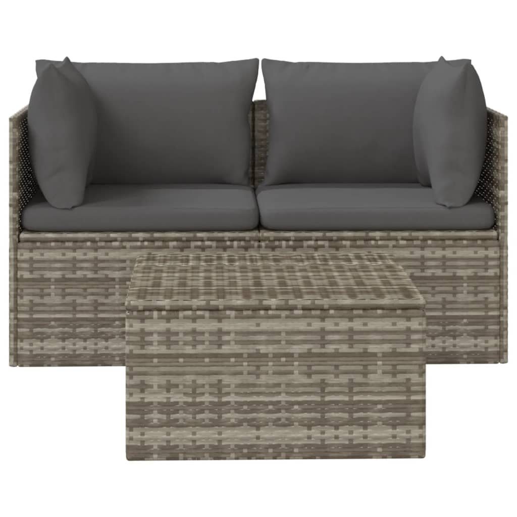vidaXL Loungesofa 3-tlg. Garten-Lounge-Set mit Kissen Grau Poly Rattan, 1 Teile