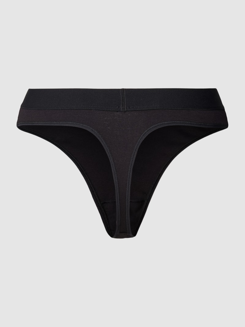 String mit Rippenstruktur und elastischem Logo-Bund in schwarz