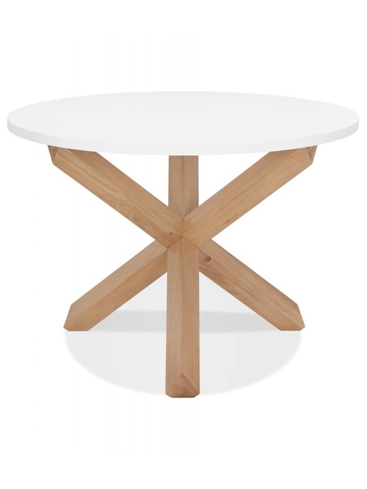 KADIMA DESIGN Runder Esstisch mit X-Beinen aus Massiver Eiche | Matt Finish in Weiß-Beige günstig kaufen onesize