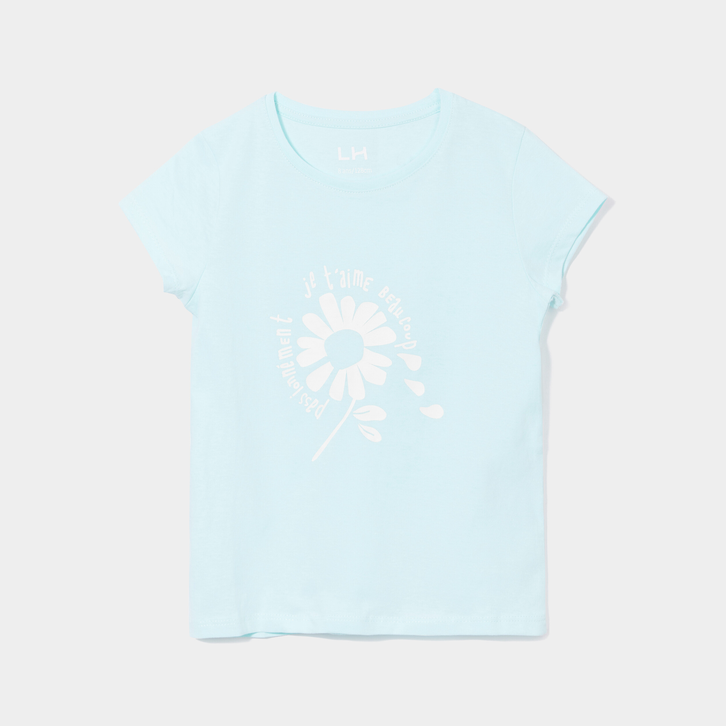 T-shirt droit manches courtes coton bleu clair fille | La Halle