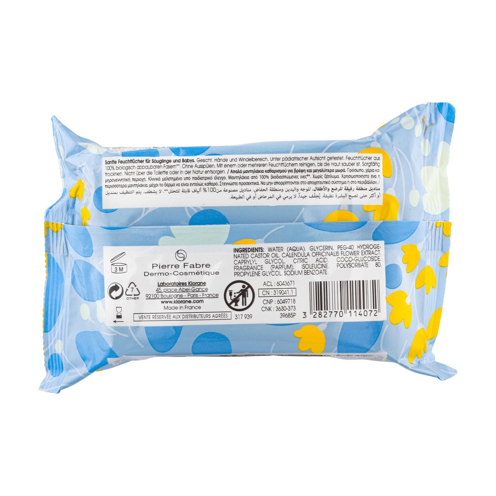 Klorane Bébé Lingettes nettoyantes épaisses 25 u nités Lingettes nettoyantes