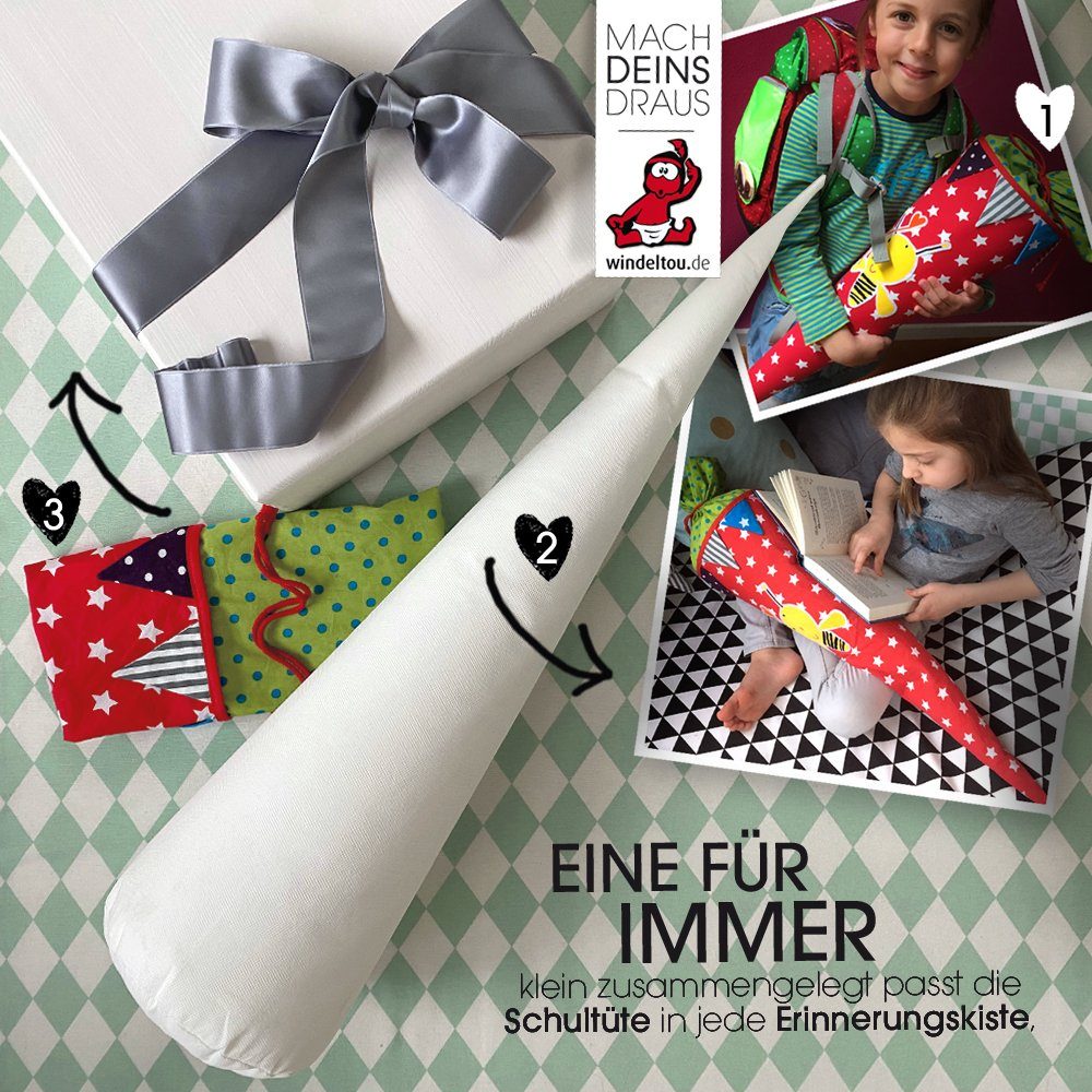 windeltou - MACH DEINS DRAUS Schultüte Schultüten-Bastelset: Premium Papprohling & Kissen (35cm, 70cm, 85cm), Kissen hergestellt in Deutschland