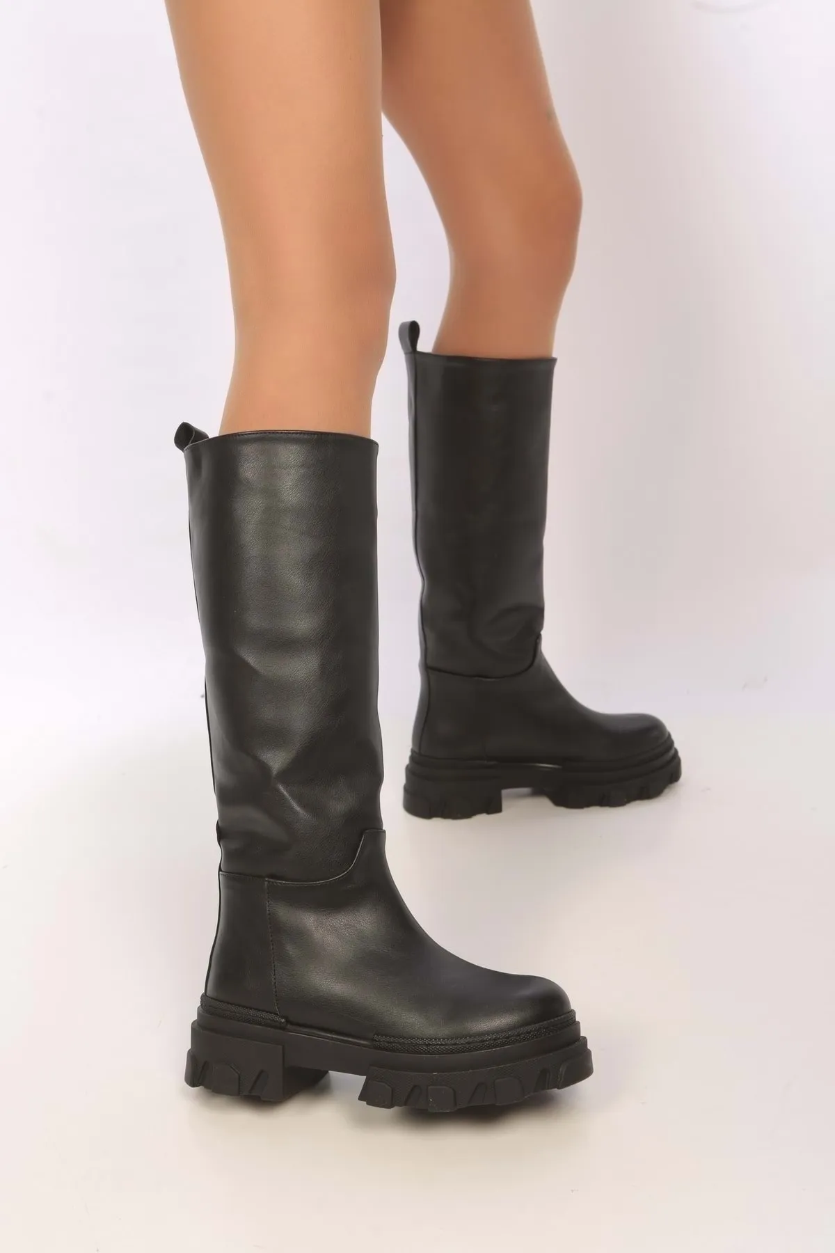 Shoeberry  Sonya Black Skin-Stiefel für Damen